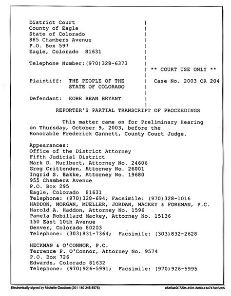 Kobe Bryant Hearing Transcript | The Smoking Gun