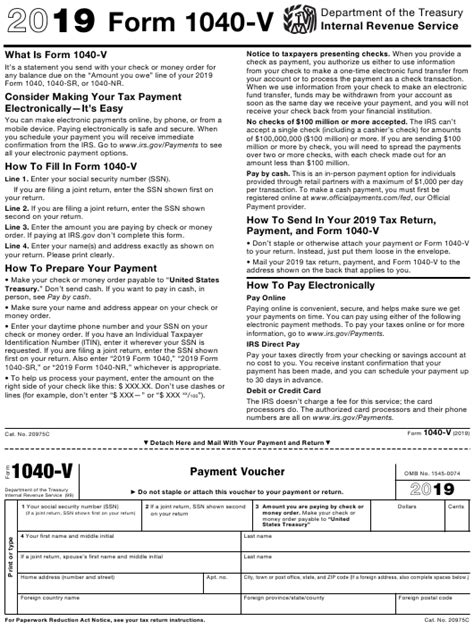 IRS Form 1040 V Download Fillable PDF 2019 Payment | 1040 Form Printable