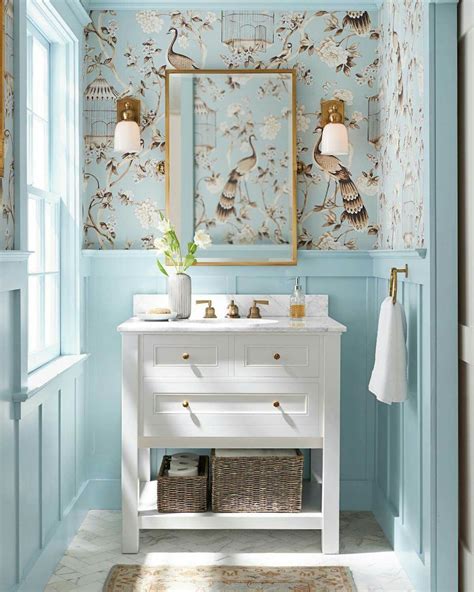 Pottery Barn cool blue and white bathroom - best pale blue paint colors - Laurel Home