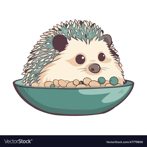 Cute hedgehog share food bowl Royalty Free Vector Image