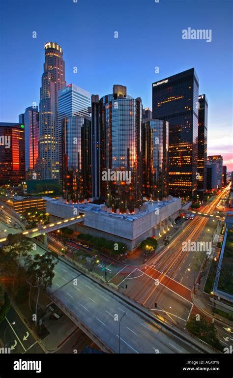 Downtown Los Angeles Skyline At Dusk, Los Angeles, Los Angeles County, California, United States ...