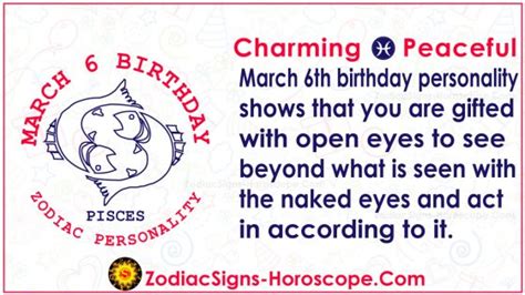 March 6 Zodiac (Pisces) Horoscope Birthday Personality and Lucky Things