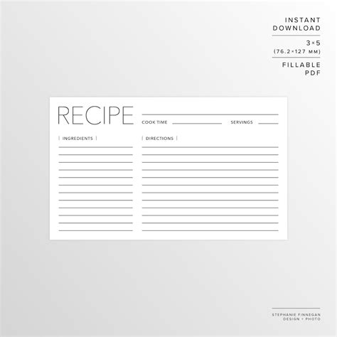 3x5 Recipe Card Printable Recipe Printable Card Recipe Printable Recipe ...