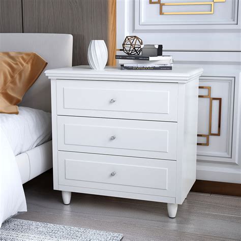 Buy AWQM 3 Drawers Nightstand, with Wood Legs,Modern White Drawers ...