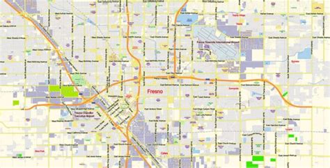 Fresno California US PDF Map Vector Exact City Plan Low Detailed Street ...