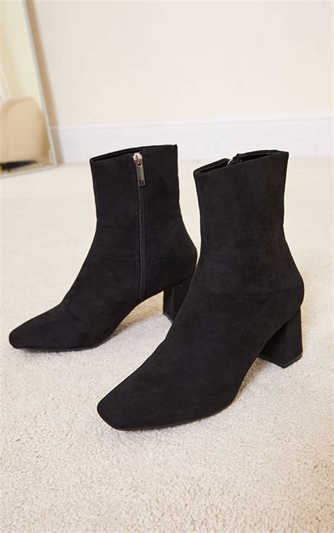 Black Faux Suede Low Heeled Ankle Boots | PrettyLittleThing USA