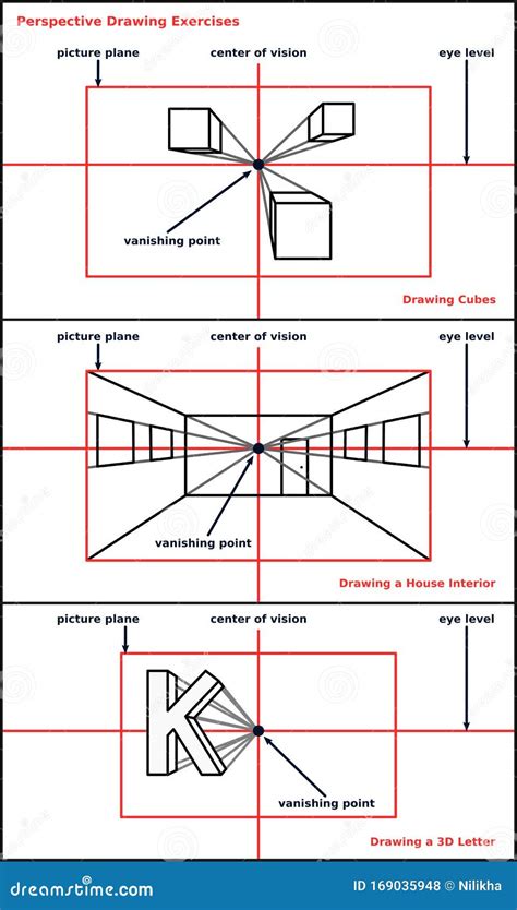 Perspective Drawing Exercises Stock Illustration - Illustration of ...