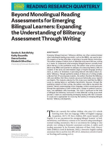 (PDF) Beyond Monolingual Reading Assessments for Emerging Bilingual ...