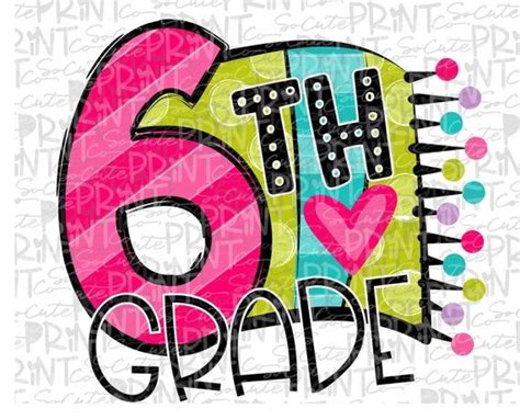 Back to School Sixth Grade Bright & Fun Clipart PNG File for - Etsy | School bundles, First day ...