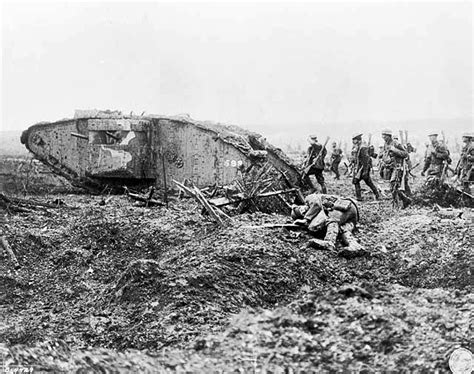 Canadian Troops following a Mark II Tank at the battle of Vimy Ridge 1917 image - Free stock ...