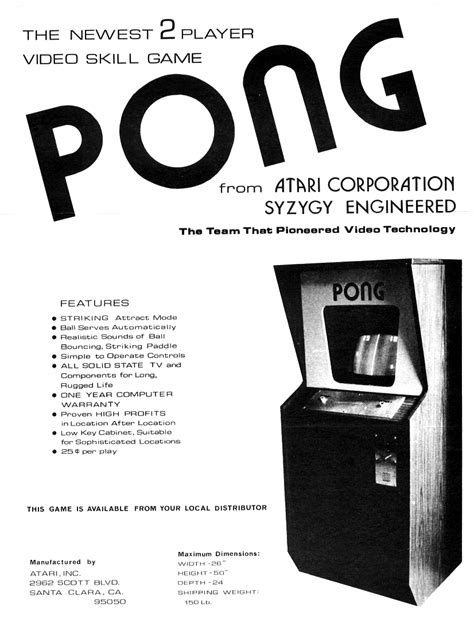 Pong . (Atari 1973)Advertisement for Pong