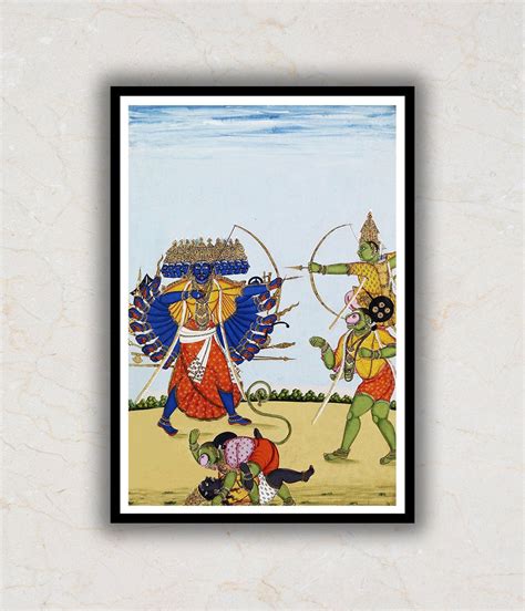 Rama and Hanuman Fighting Ravana Artwork Painting For Home Wall Art DŽ – TheBimba.com