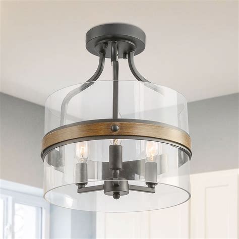 LNC 3 Lights Ceiling Lighting Fixtures for Kitchen/Dining Room, Faux-Wood Ring Ceiling Light ...