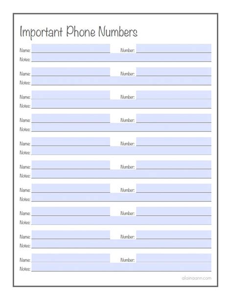 Important Phone Numbers Printable Type Ready / Editable | Etsy