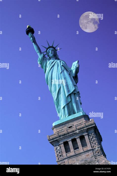 Statue ot Liberty New York USA North America with daylight full moon Stock Photo - Alamy