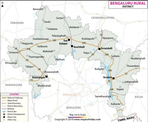 District map of Bangalore Rural showing major roads, district ...