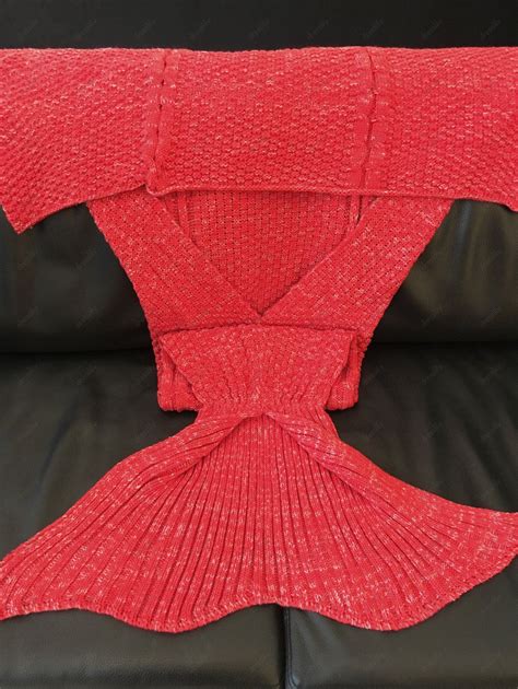 [62% OFF] 2021 Chic Quality Solid Color Warmth Wool Knitted Mermaid Tail Design Blanket In RED ...