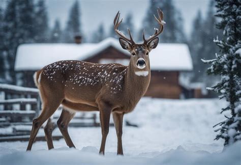 Premium AI Image | There is a deer standing in the snow winter landscape looking at the camera