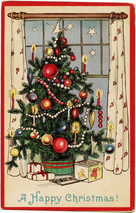 A Happy Christmas! | Christmas postcard, Christmas art, Vintage christmas tree