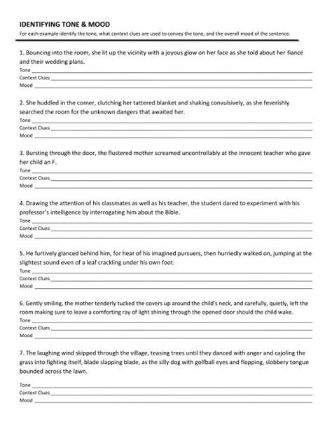 Tone and mood worksheet