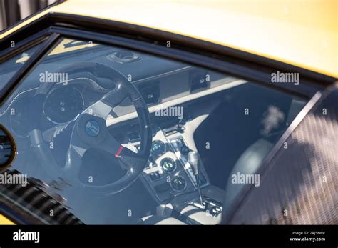 Interior view detail of a yellow De Tomaso Pantera GTS Stock Photo - Alamy