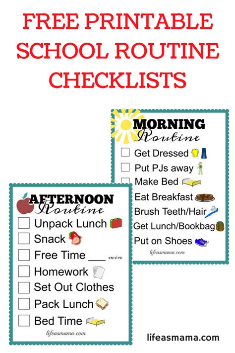 the free printable school routine checklist is shown in three different ...