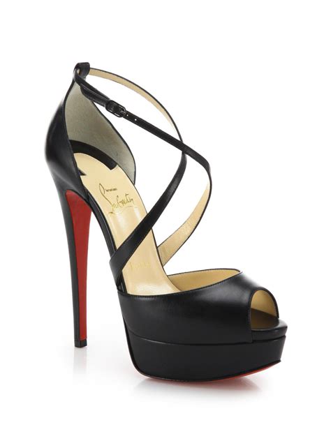 Christian Louboutin | Black Cross Me Leather Platform Sandals | Lyst