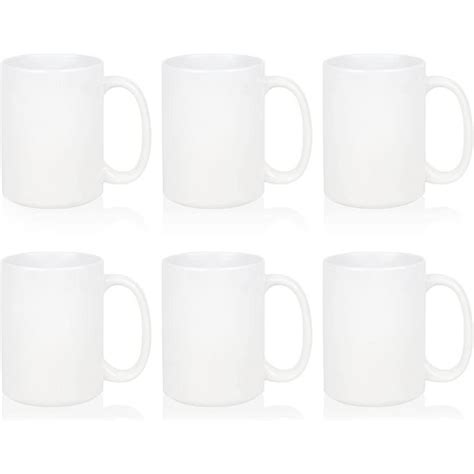 Sublimation Blank Ceramic Coffee Mugs Set of 6 White Mugs 15 oz Porcelain Espresso Cups ...