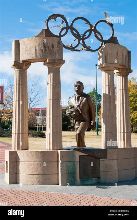 Front view of Statue of Pierre de Coubertin at the Centennial Olympic Park ,Atlanta, Geogia, USA ...