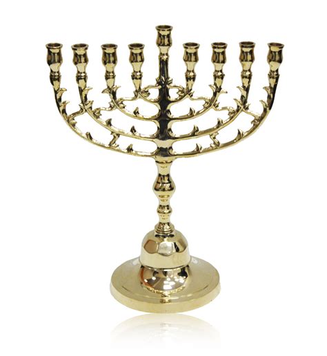 Hanukkah Menorah with Burning Bush Design in Gold