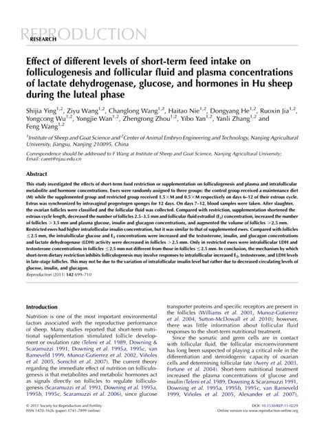 (PDF) Effect of different levels of short-term feed intake on folliculogenesis and follicular ...