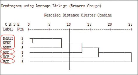 Cluster analysis of six banana varieties [pooled means of three seasons... | Download Scientific ...