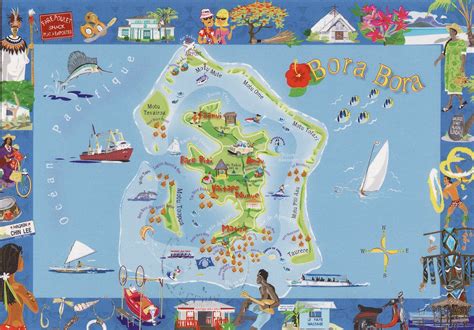 Bora Bora Island map | Illustrated map, Map, French polynesia