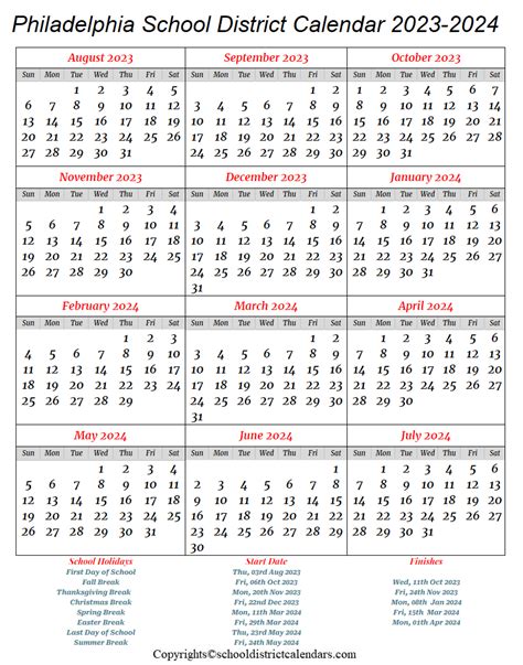 Philadelphia School District Calendar 2023-2024 | School District Calendars