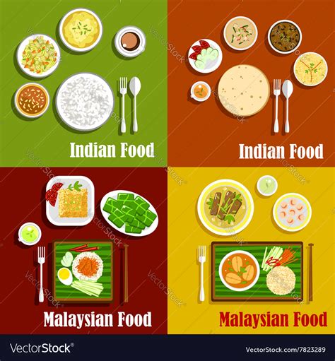 Malaysian and indian cuisine dishes Royalty Free Vector