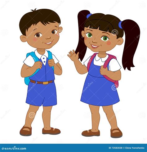 Boy And Girl With Backpacks Pupil Stay Cartoon School Vector Illustration | CartoonDealer.com ...