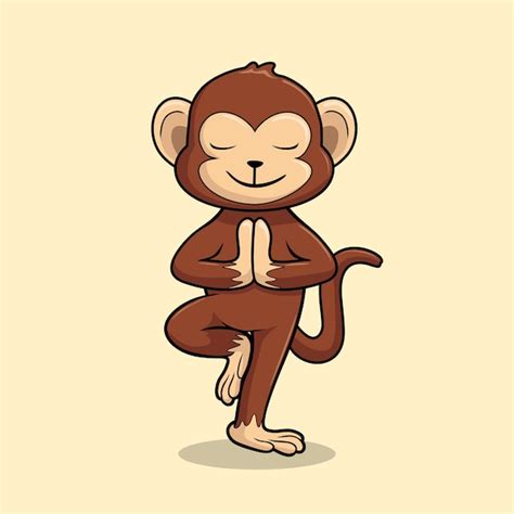 Premium Vector | Monkey yoga cartoon chimp vrikshasana pose tree