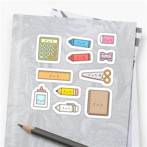 "Kawaii Back to School Supplies Doodle Pattern" Sticker by rustydoodle | Redbubble