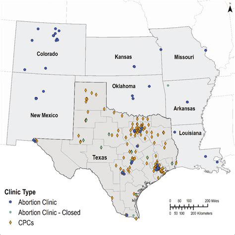 Study area -Abortion clinic and CPC locations in Texas and abortion ...