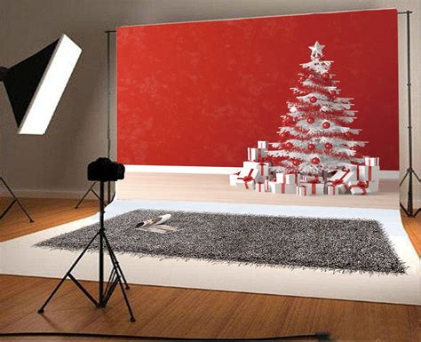 MOHome 7x5ft Christmas Backdrop Xmas Decoration Tree Red Balls Gifts Solid Color Paint Blurry ...
