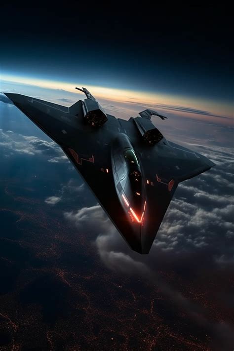 Futuristic Stealth Aircraft in Night Sky