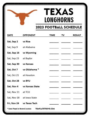 Printable 2023 Texas Longhorns Football Schedule