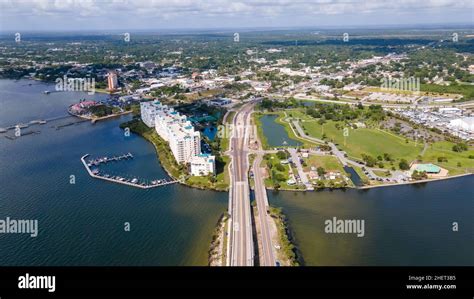 Cape Canaveral aerial view. Rocket launch SpaceX Falcon 9. Kennedy ...