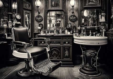 Premium AI Image | Monochrome Capture of an Old Barber Shop Interior ...