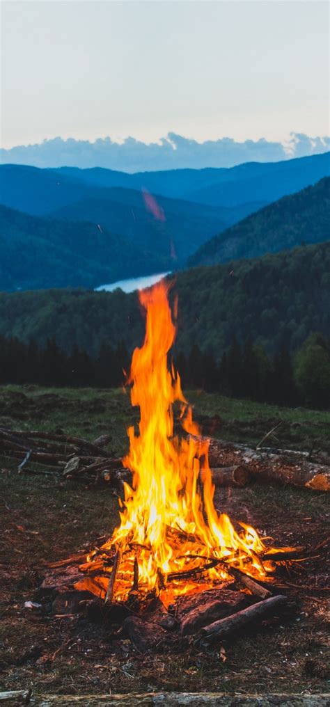 FireWood Campfire Mountain Wallpaper - [720x1544]