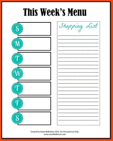 Editable Weekly Meal Planner Template Word