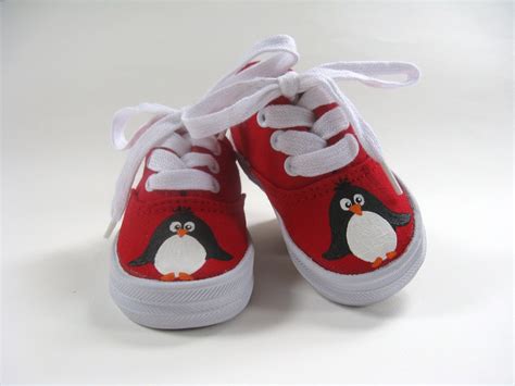 Penguin Shoes Red Canvas Sneakers with Hand Painted Zoo | Etsy