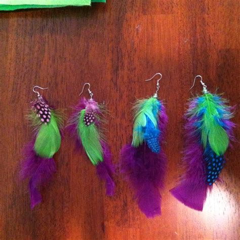 Homemade feather earrings! So easy, just hot glue and use jewelry wire and hooks! | Feather ...