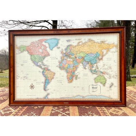 Vintage Burled Wood Framed Large Rand McNally World Map | Chairish