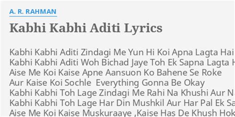 "KABHI KABHI ADITI" LYRICS by A. R. RAHMAN: Kabhi Kabhi Aditi Zindagi...